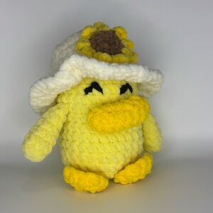 Crochet Duck in a Sunflower Bucket Hat